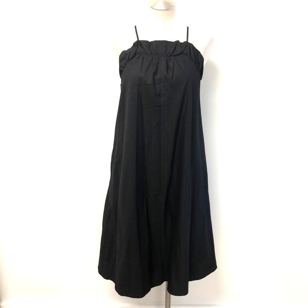Corey Lynn Calter Dress Womens Small Black Cotton Ruffle Neck Midi Pockets